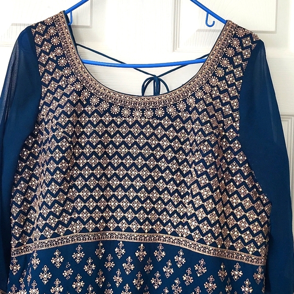 Gorgeous floor length a-line anarkali gown in peacock blue color. Bust size 42 - Picture 3 of 10